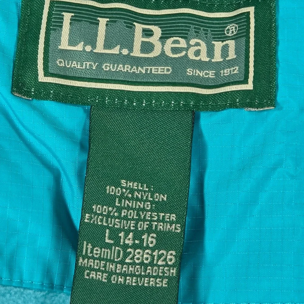 L.L.Bean Discovery Rain Jacket Kids Size L 14-16 Blue Excellent Fleece Lined
